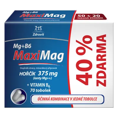 MaxiMag Hořčík 375mg+B6 40% ZDARMA 70 tobolek