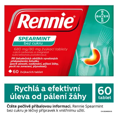 Rennie spearmint bez cukru, 60 žvýkacích tablet