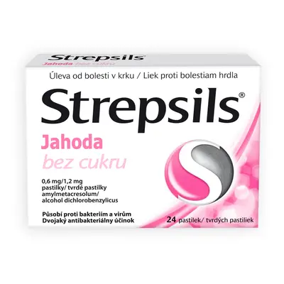 Strepsils Jahoda bez cukru 0.6mg/1.2mg, 24 pastilek