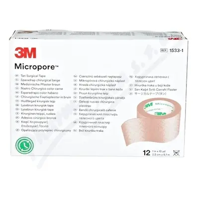 3M Micropore papír.náplast tělová 2.5mx9.1m 12ks