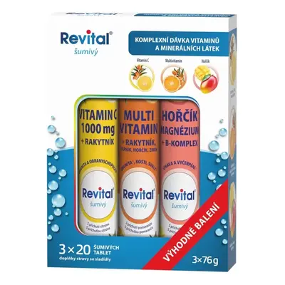 Revital Vit.C, Multivitamin a Hořčík šumivé tablety 3x20 tablet