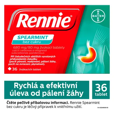 Rennie Spearmint bez cukru 36 žvýkacích tablet