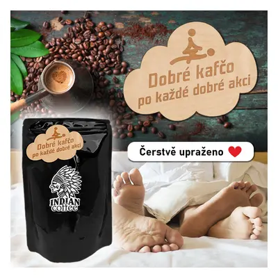 Zrnková káva Indian coffee 200g s dřevěným emblémem na míru Vyberte si motiv: Dobré kafčo po akc