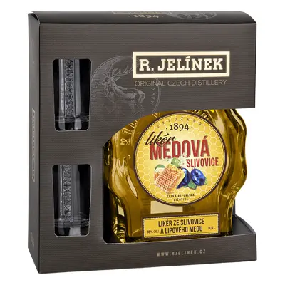 Medová slivovice R. JELÍNEK 35% 0,5l + 2 skleničky