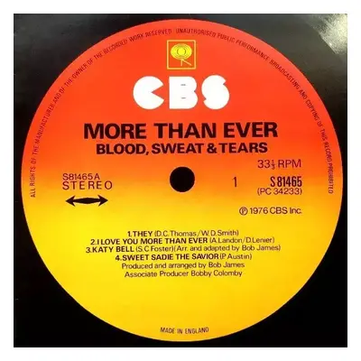 More Than Ever - Sweat And Tears Blood (1976, CBS)