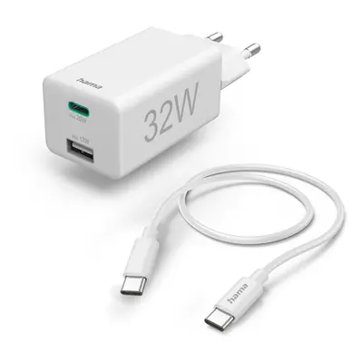 Hama set: rychlá USB nabíječka USB-C PD/QC, USB-A, 32 W + kabel USB C-C 1 m