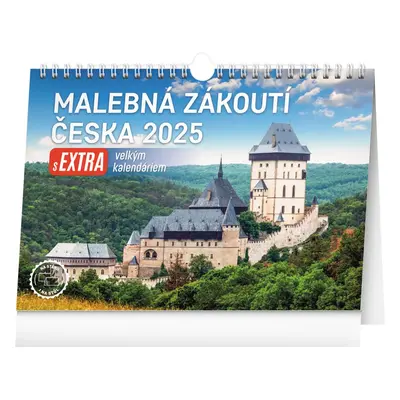 NOTIQUE Stolní kalendář Malebná zákoutí Česka 2025 s extra velkým kalendáriem, 30 x 21 cm