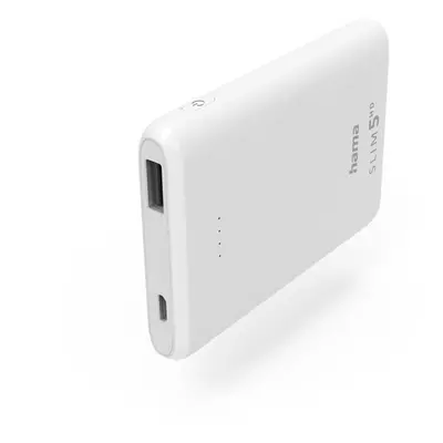 Hama SLIM 5HD, powerbank, 5000 mAh, 1 A, výstup: USB-A, bílá