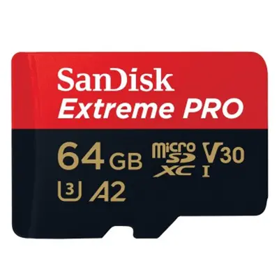 SanDisk Extreme PRO microSDXC 64 GB + SD Adapter 200 MB/s and 90 MB/s A2 C10 V30 UHS-I U3