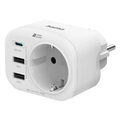 Hama zásuvková USB nabíječka, 1x el. zásuvka, 1x USB-C PD, 2x USB-A, 20 W