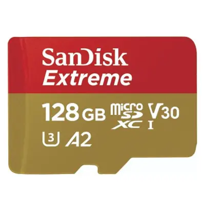 SanDisk Extreme microSDXC 128 GB + SD Adapter 190 MB/s and 90 MB/s A2 C10 V30 UHS-I U3