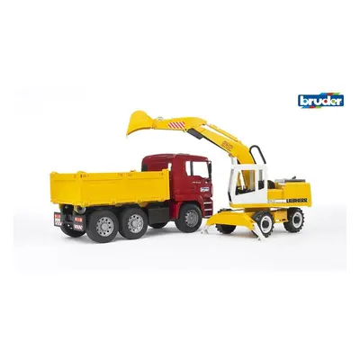 BRUDER Konstrukční vozy - MAN TGA nákladní auto s Liebherr bagrem 1:16