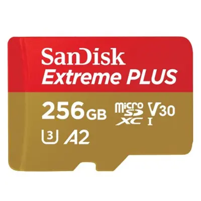 SanDisk Extreme PLUS microSDXC 256 GB + SD Adapter 200 MB/s and 140 MB/s A2 C10 V30 UHS-I U3