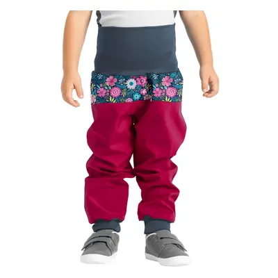 unuo Batolecí softshellové kalhoty bez zateplení Květinky malinové (Softshell toddler trousers, 