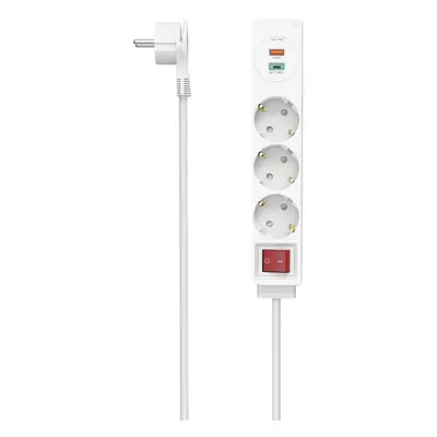 Hama prodlužovací přívod, 3x zásuvka schuko, USB-C PD/USB-A QC 18 W, 1,4 m