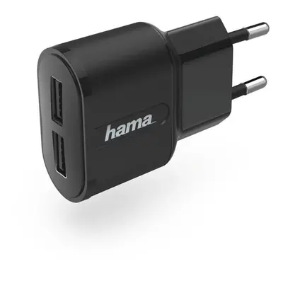 Hama dvojitá síťová USB nabíječka, 2,4 A, černá