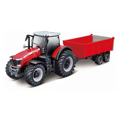 Bburago 10cm Farm Traktor na setrvačník s vlečkou na dřevo Massey Ferguson 8740S