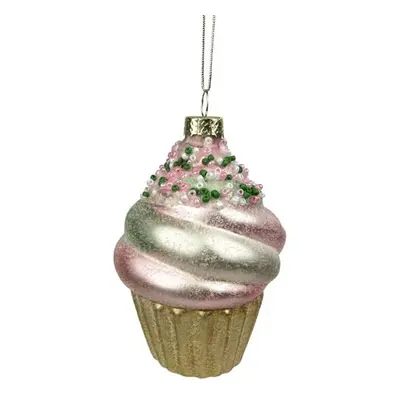 TORO OZDOBA VÁNOČNÍ CUPCAKE 6,5X10,6CM SKLO