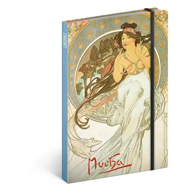 Notes Alfons Mucha – Hudba, linkovaný, 13 × 21 cm Baagl