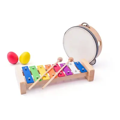 WOODY Muzikální set ( xylofon, tamburína/bubínek, triangl, 2 maracas vajíčka )