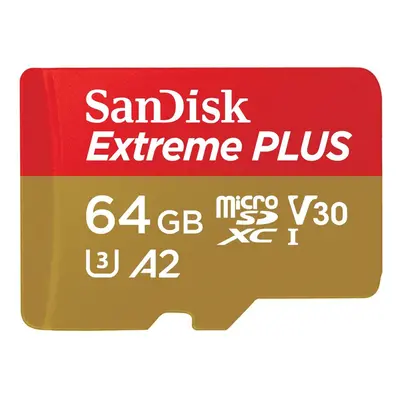 SanDisk Extreme PLUS microSDXC 64GB + SD Adapter 200MB/s and 90MB/s A2 C10 V30 UHS-I U8