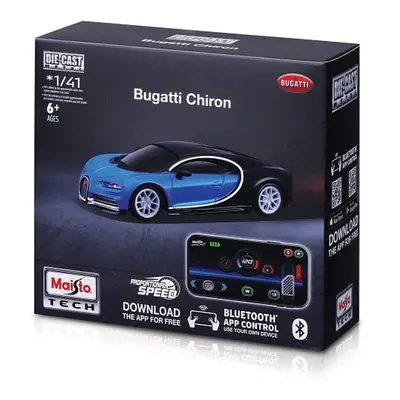 Maisto RC - 1:41 DIE-CAST METAL se světly, Bugatti Chiron,modro-černá, XTR, Bluetooth 5.0, USB