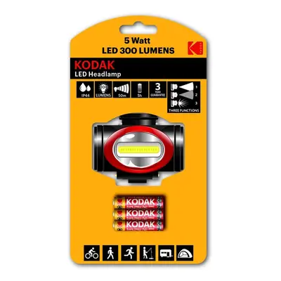 Kodak čelovka LED Headlamp 300, 300 Lumenů, + 3x AAA Extra Heavy Duty