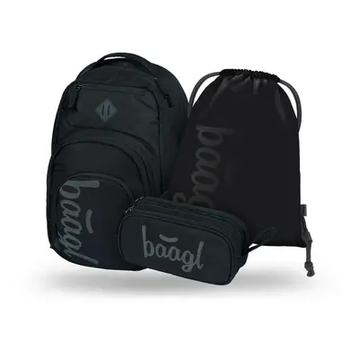 BAAGL 3 SET Coolmate Black: batoh, penál, sáček