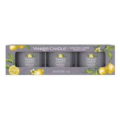 Yankee Candle Black Tea & Lemon votivní svíčky ve skle 3 x 37 g