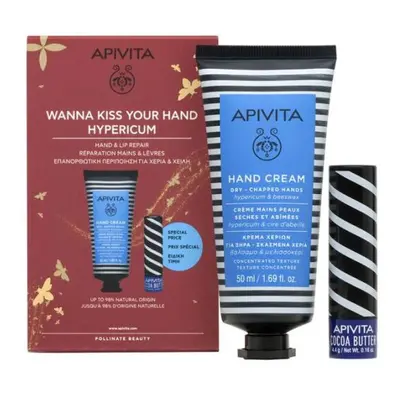 Apivita Hypericum krém na suché ruce 50 ml + balzám na rty Cocoa butter 4,4 g