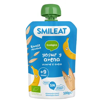 SMILEAT Organic Jogurtová kapsička s ovesnými vločkami 100 g, 9m+