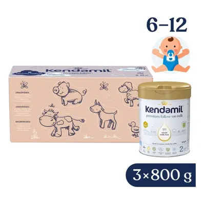 Kendamil Premium 2 HMO+ 3× 800 g kreativní balení s dárkem