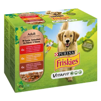 Purina Kapsičky pro psy Friskies Adult hovězí, kuřecí, jehněčí ve šťávě 12x85 g