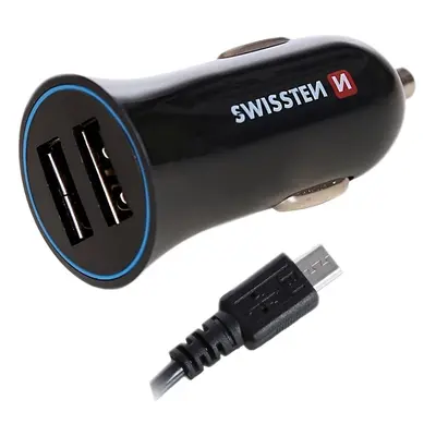 SWISSTEN Nabíječka USB-A 12/24V, 2,4 A, 2x USB-A, kabel Micro USB