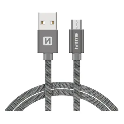 SWISSTEN TEXTILE Datový kabel, USB-A / Micro USB, 1,2 m, stříbrný