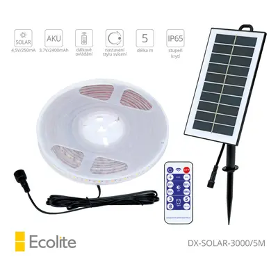 Ecolite LED solární pásek SOLAR STRIP DX-SOLAR-3000/5M, 96 lm/m, 3000 K