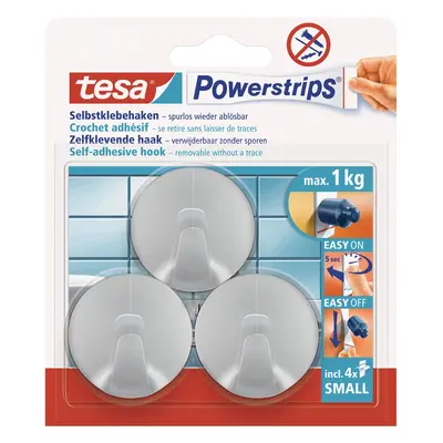 tesa Samolepicí háčky Powerstrips S malé kruhové, matný chrom, 3 ks