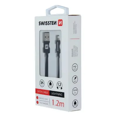 SWISSTEN TEXTILE Datový kabel, USB-A / LIGHTNING, 1,2 m, černý