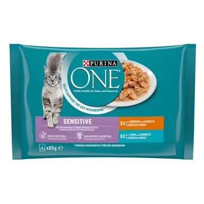 Purina One Kapsičky pro kočky Sensitive multipack kuře/tuňák 4 x 85 g