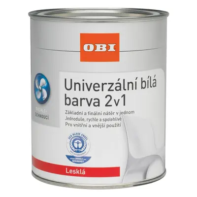 OBI 2v1 Univerzální bílá barva lesklá 750 ml