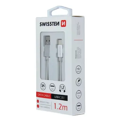 SWISSTEN TEXTILE Datový kabel, USB-A / USB-C, 1,2 m, stříbrný