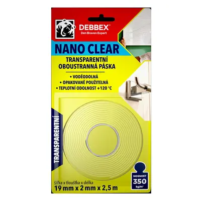 Den Braven Oboustranná páska NANO CLEAR transparentní 19 mm x 2,5 m