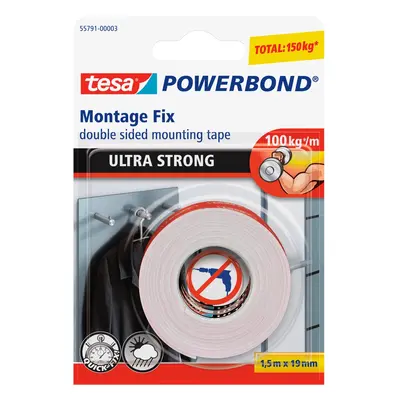 tesa Oboustranná montážní páska Powerbond ULTRA STRONG, bílá, 1,5 m x 19 mm