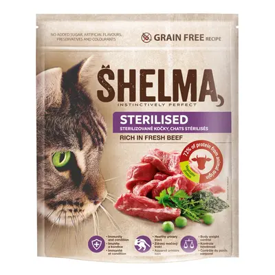 Shelma Bezobilné granule pro kočky STERILISED s čerstvým hovězím 750 g