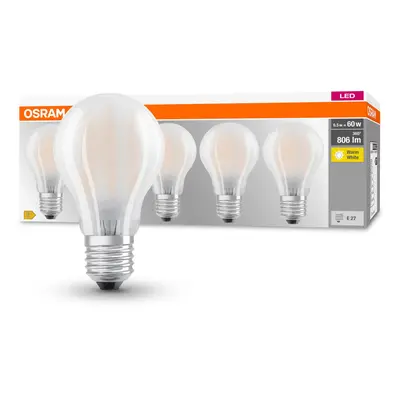 Osram LED žárovka Base Classic A60, E27, 6,5 W, 806 lm, 2700 K, opálová, 5 ks