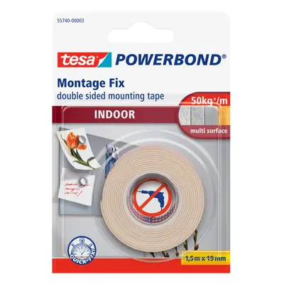 tesa Oboustranná montážní páska Powerbond INDOOR, bílá, 1,5 m x 19 mm