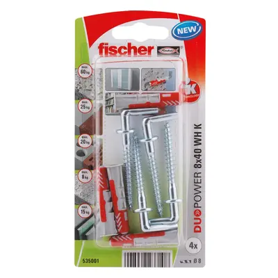 Fischer Hmoždinka DuoPower 8 x 40 WH K NV se skobou, 4 ks