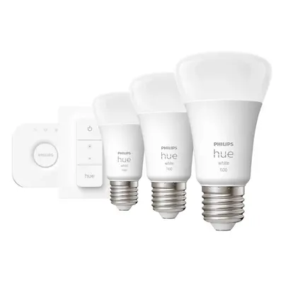 Philips Hue Startovací sada - 3 x žárovka E27, Hue Bridge + Dimmer Switch