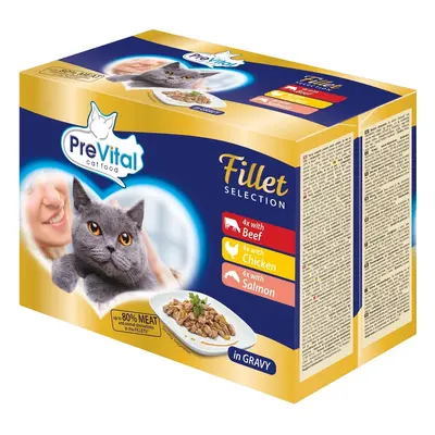 PreVital Kapsičky pro kočky NATUREL dušené filetky v omáčce 12 x 85 g