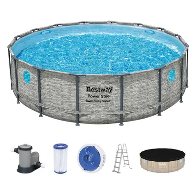 Bestway Bazén Power Steel SwimVista čerpadlo kartuše schůdky kámen. pr.488x122cm